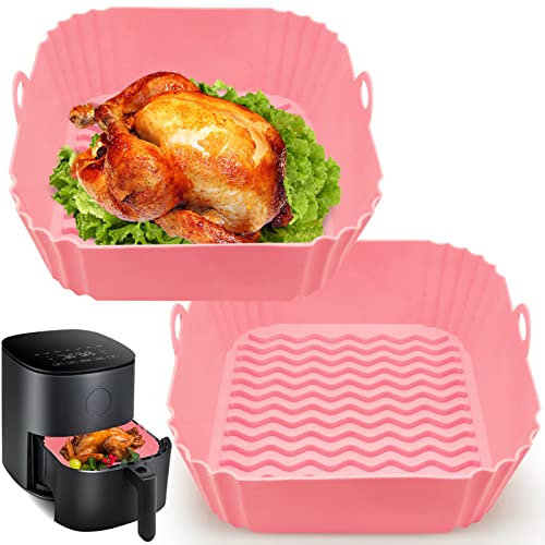 Silicone Air Fryer Liners, 8'' Square 4 to 7 QT Reusable Heat Resistant Food Grade Airfryer Silicone Liners Inserts Baskets Bowl Accessories for