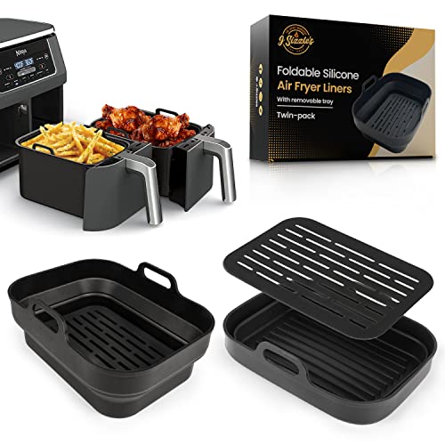 J Sizzle's - 2 x Silicone Air Fryer Liners for Ninja Air Fryer Dual, Air Fryer Silicone Liner for Ninja Air Fryer Accessories, Airfryer Accessori