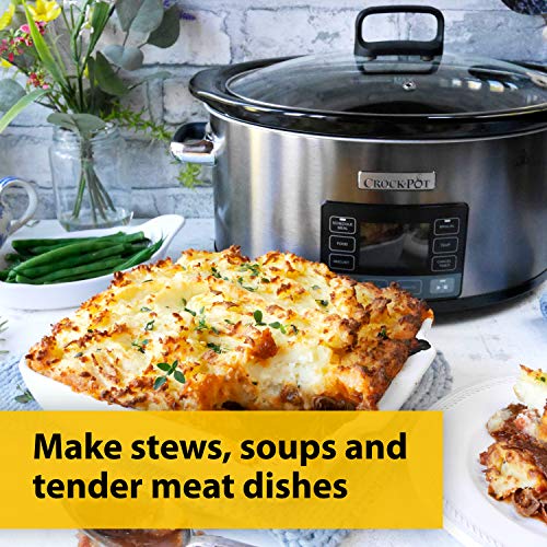 Crockpot TimeSelect Digital Slow Cooker | Programmable Digital Display | 5.6 L (7+ People) | Keep Warm Function | Energy Efficient | Stainless St