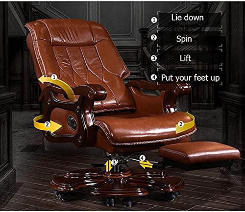 YT.JYUERI Relax Comfortably Safe Office Chairs, Managerial Chairs Home Office Desk Chairs Solid Wood Cowhide boss Chairs, Ergonomic Chairs, Execu