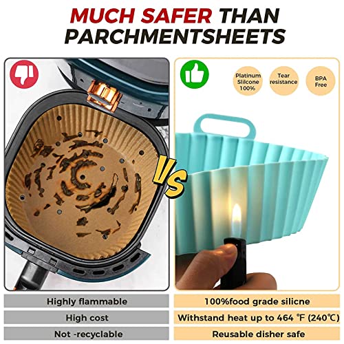 DIFCUL 2PCS Silicone Pot, 7.9inch Reusable Silicone Air Fryer Liner,Basket Rack Accessories, Baking Tray Compatible with Ninja, Tower, COSORI