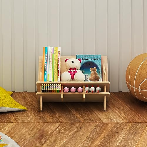 RekRang Desktop Bookshelf Desk Organizer Shelf,Tabletop Tilted Bookcases with Pen Holder,3-in-1 Wood Storage Rack Display Stand Shelf Home Office