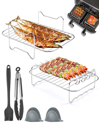 Air Fryer Rack 10Pcs Compatible with Ninja Dual Zone Air Fryer AF300UK AF400UK Layered Dehydrator Racks 304 Stainless Steel Air Fryer Accessories
