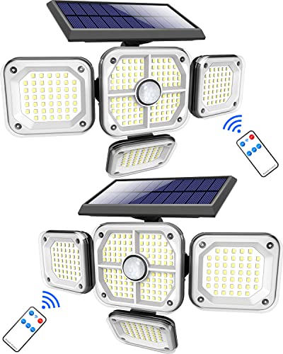 2 Pack Solar Security Lights Outdoor Motion Sensor, 4 Heads 231LED Solar Lights 300° Wide Angle, 3 Lighting Modes Solar Flood Lights IP65 Waterpr