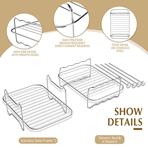 Domeilleur 2Pcs Air Fryer Rack Set for Ninja for Dual Air Fryer, Multi-purpose Double Layer Rack with Skewer, with Brush, Clips, Paper Liners, Ac