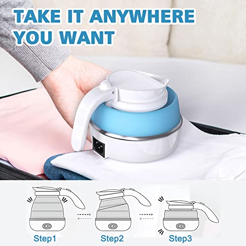 DUCHIFAD Travel Kettle, Foldable Mini Kettle for Travel, Camping Kettle Silicone Electric Water Boiler, Collapsible Kettle with Separable Power C