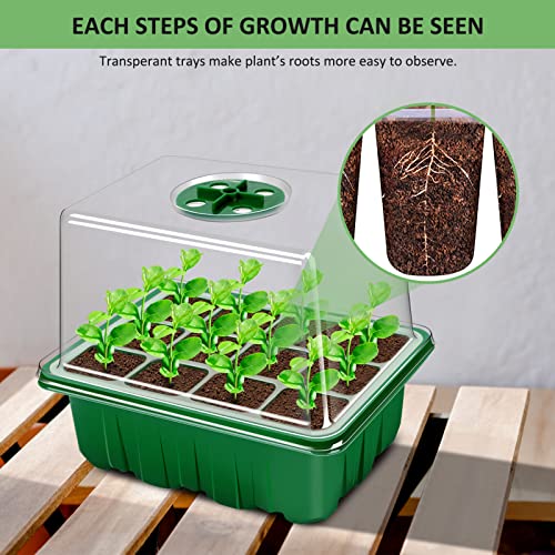 YAUNGEL Seed Trays, 10 Pack 120 Cells Propagator with Heightened Lids, Growing Thicken Seedling Starter Growing Trays with Adjustable Window for