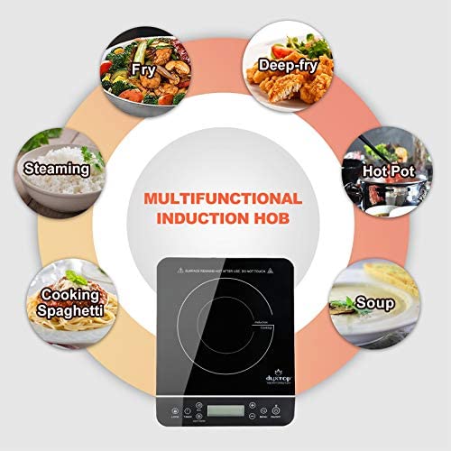 Duxtop Induction Hob, Induction Cooker Countertop Burner with LCD Sensor Touch 2100 Watts, 20 Temperature Levels, 20 Power Levels, 10-hour Timer,