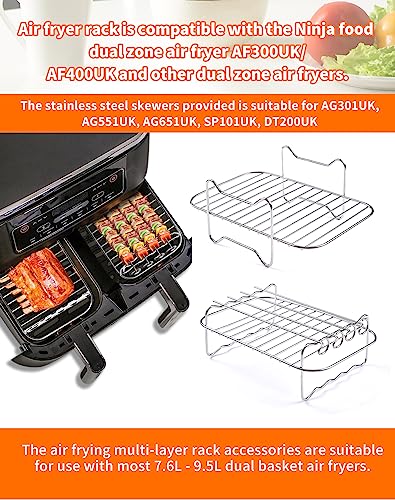 Air Fryer Rack 7Pcs Compatible with Ninja Food Dual Zone Air Fryer AF300UK AF400UK Layered Dehydrator Racks with 4 Skewers Air Fryer Accessories