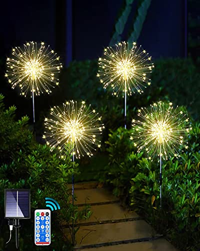 yowin Solar Firework Lights 4x120 LED Solar Christmas Lights, 8 Modes Firefly Solar Garden Lights, IP65 Waterproof Copper Wire Starburst Lights f
