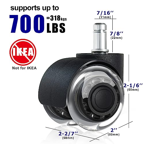 Office Chair Wheels,2 Inch Replacement for Hardwood and Carpet Floors, Heavy Duty Quiet Computer Desk Chair Casters, Universal Caster Wheels Size