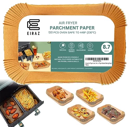 Eiraz® Air Fryer Liners, 120 Pcs Disposable Rectangular Air Fryer Accessories, Oil & Water-Proof Parchment Paper, Compatible with Ninja AF300UK A