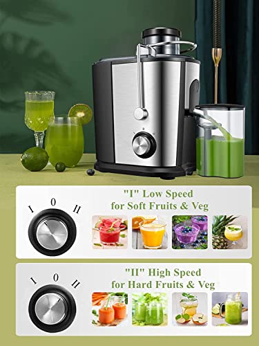 Juilist Juicer, 600W Juicer Machines with Anti-drip & Anti-slip Function, Juicers Whole Fruit and Vegetable with 3-Inch Wide Mouth Food Chute, 2