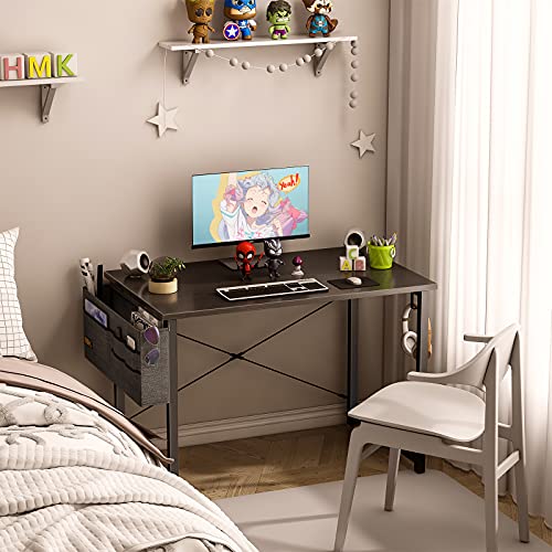 ODK 32 inch Small Computer Desk Study Table for Small Spaces Home Office Student Laptop PC Writing Desks with Storage Bag Headphone Hook, Black