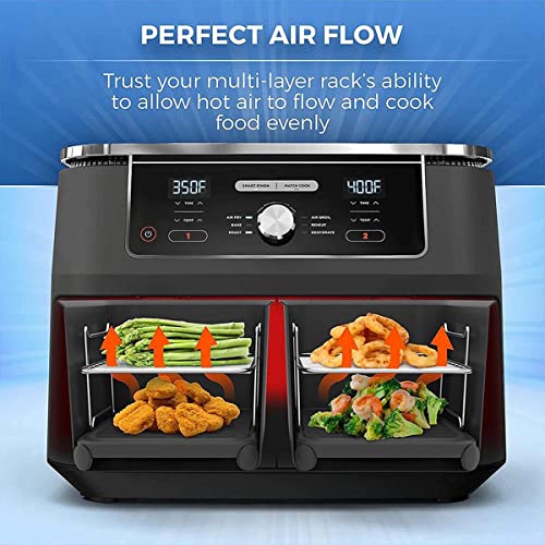 2Pcs Air Fryer Rack, Air Fryer Rack Compatible for Ninja Dual Air Fryer Multipurpose Air Fryer Accessories Stainless Steel Dual Air Fryer Rack wi