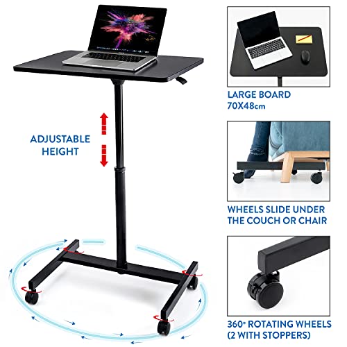 Tatkraft Focus Airlift Pneumatic Sit-Stand Laptop Desk with Wheels, Adjustable Height 29 – 45 inch Effortless Gas-Lift Regulation, Home Office Mo