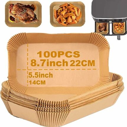 Air Fryer Liners for Ninja Dual, 100PCS Parchment Paper for Air Fryer, Disposable Rectangle Liners for Air Fryer Baskets Airfryer Accessories Com