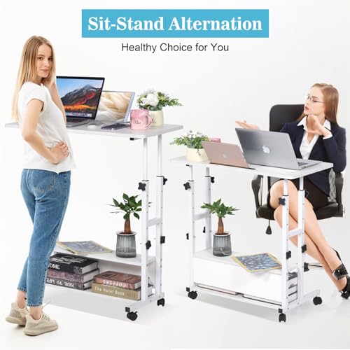 Small Standing Desk Adjustable Height, Mobile Stand Up Desk with Wheels, 32 Inch Portable Rolling Desk Small Computer Desk, Portable Laptop Desk