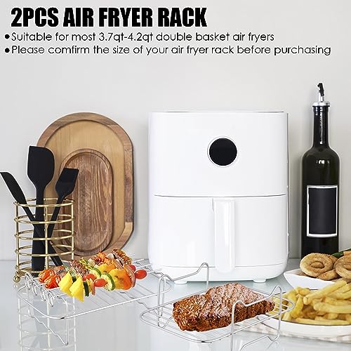 BEZORR 2PCS Air Fryer Rack,Reusable Double Air Fryer Rack,304 Stainless Steel Grilling Rack Toast Rack Cooking Rack with 4Skewers,1Oil Brush and