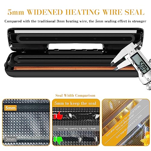 AMLGG Vacuum Sealer, Dry/Moist Vacuum Sealer Machine Automatic Air Sealing System for Sous Vide Cooking and Food Storage with 15 Vacuum Sealer Ba