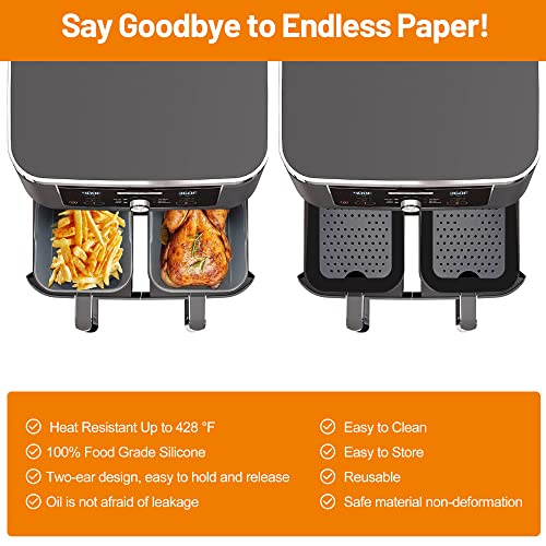 HitTopss 6-Pack Silicone Air Fryer Liner, Air Fryer Silicone Pot Set for Ninjas Dual Air Fryer, Air Fryer Silicone Baking Tray Basket for Ninja/I