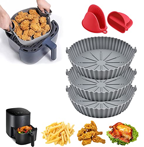 Air Fryer Silicone Pot, 3 Pack Reusable Silicone Air Fryer Liners, Air Fryer Accessories, Replacement for Disposable Parchment Paper Liner(7.3 in