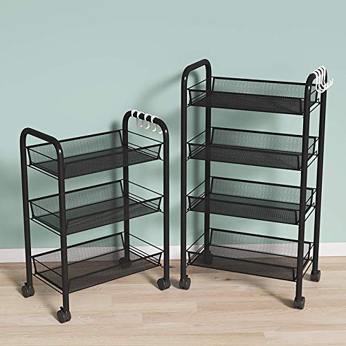 Rolling Cart, No Screw Metal Utility Cart with Locking Wheels and 4 Side Hooks, Serving Cart for Classroom Office Home Bedroom Bathroom,4