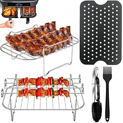 Air Fryer Rack for Ninja Dual Air Fryer, 2Pcs Layered Dehydrator Rack 304 Stainless Steel Grilling Rack Air Fryer Accessories for Roasting Oven,