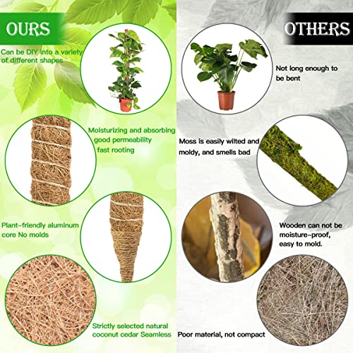 2 Pieces Moss Pole for Cheese Plant,Plant Pole,Plant Sticks Support,Plant Moss Pole,with 1 Roll of Tie,1 Hemp Rope,and 5 Gardening Labels,for Che