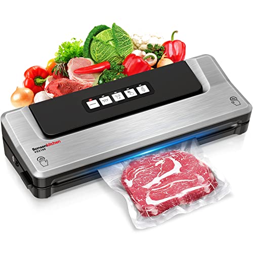 Bonsenkitchen Vacuum Food Sealer Machine for Sous Vide Cooking Dry & Moist Food Modes, Bonuse with Vacuum Bags, VS2100 (Sliver)