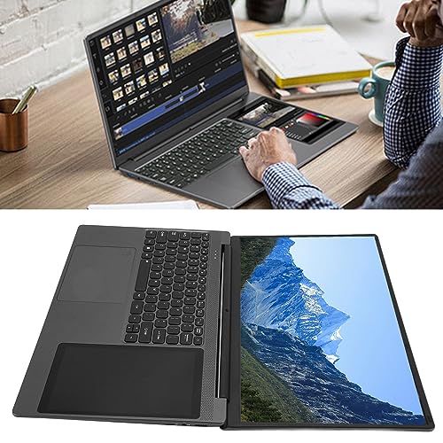 Aeun Laptop, 4 Core 4 Thread Laptop Computer Front 0.3MP Camera Dual Screen M.2 2280 100-240V 16G LPDDR4 N5095 Processor for Office (UK Plug 16G+