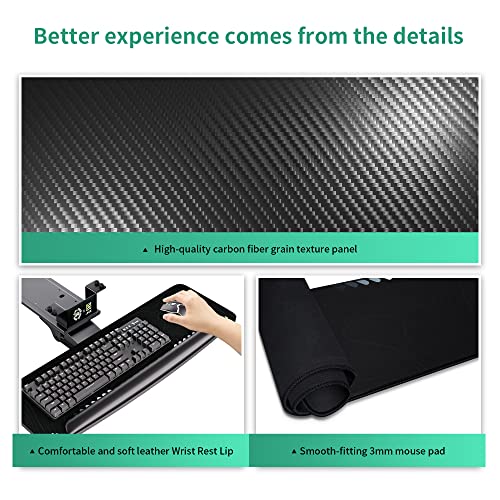 JWX Keyboard Tray Under Desk Slide Out, Large Under Desk Mounted Keyboard Drawer Adjustable Height with Mouse pad & Soft-Touch wristpad for Stand
