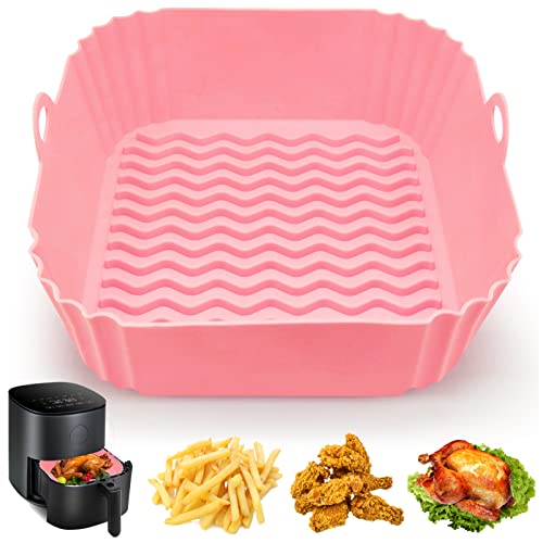 Silicone Air Fryer Liners, 8'' Square 4 to 7 QT Reusable Heat Resistant Food Grade Airfryer Silicone Liners Inserts Baskets Bowl Accessories for