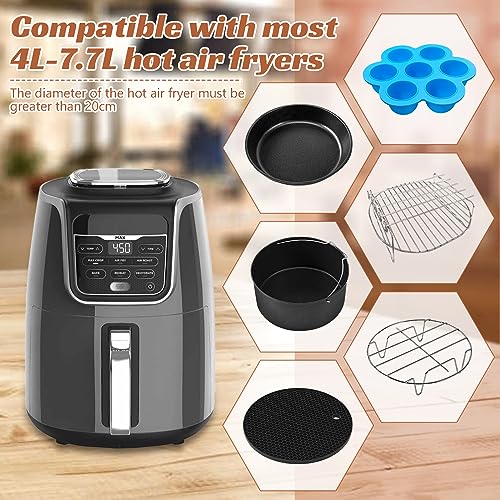 8-Inch Hot Air Fryer Accessories Set - Compatible with COSORI 4.7L, Ninja, Princess, Tefal 5.6L, Philips, XL Air Fryers (4.2L-5.5L), Dishwasher S