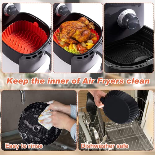 Silicone Air Fryer Liners, 7.8 inches 2PCS Liners Reusable Accessories Non-Stick, Oil-Proof, Water-Proof. Food Grade Silicon Baking Tray for Roas