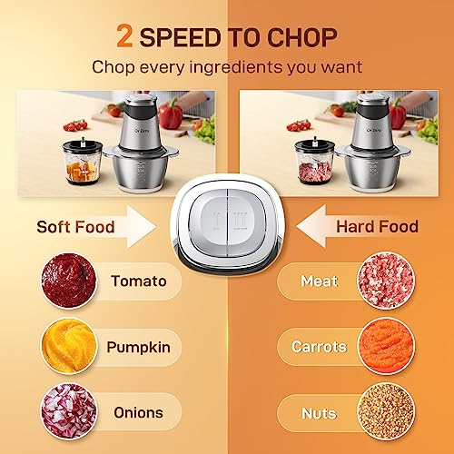 DR.ZERO Food Processors with 2 Bowls, Mini Chopper Electric Food Chopper 4 Bi-Level Blades, 2 Speed, 1.2l and 0.6l, Meat Mincer 500W for Baby Foo