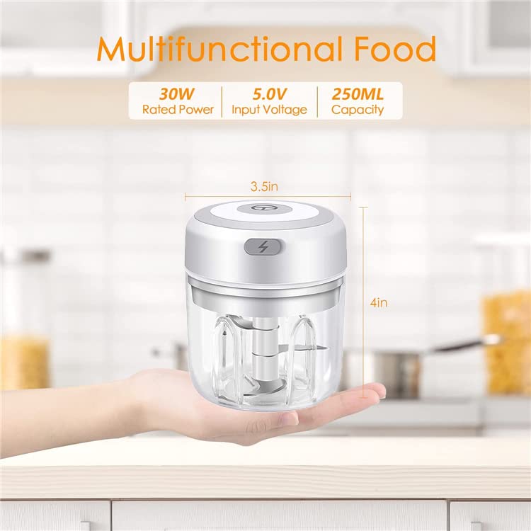 Electric Food Chopper, 250ML Mini Food Chopper, Kitchen Food Processor and Blender, Wireless Portable Electric Garlic Chopper with USB Charging f