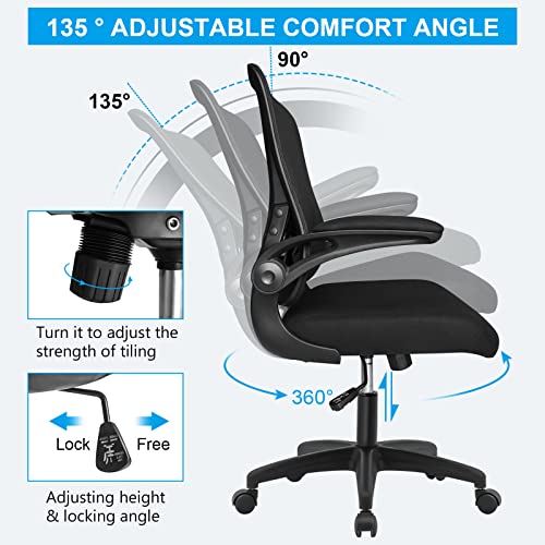 RYANGEL Desk Chair, Ergonomic Office Chair with Adjustable Lumbar Support & Flip-Up Arms, Home Office Computer Chair, Swivel Executive Task Chair