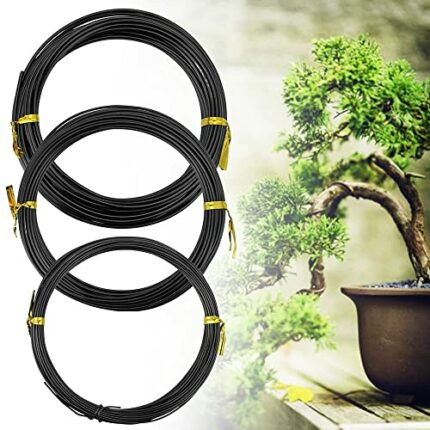 WUHECOME 3 Rolls Bonsai Training Wire 1.0 mm/ 1.5 mm/ 2.0 mm Aluminium Plant Training Wire Tree Training Wires Kit Black Garden Wire for Shaping