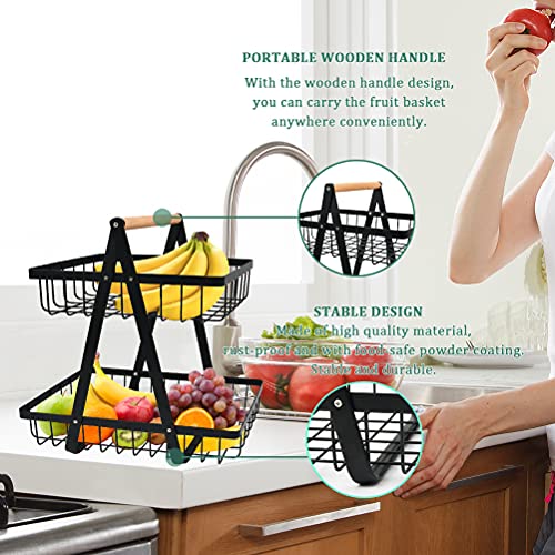 2-Tier Fruit Basket,Fruit Bowl Holder Bread Basket Vegetable Rack, Detachable Fruit Holder for Fruit, Vegetables, Snacks in Home, Kitchen Office,