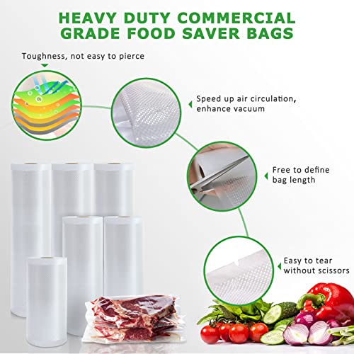 Anysea Vacuum Sealer Rolls Vacuum Sealer Bags: 6 Roll 15|20x2|28x3| x300 cm| BPA-Free | Heavy Duty Embossed | Vacuum Seal Food Bags, Food Sealer