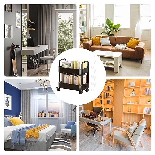 Under Desk Rolling Cart, Movable Bookshelf Cart, Mobile Book Cart Organizer, 2 Tier Bookshelf, Cart Rolling Storage Organizer for Office Home Kit