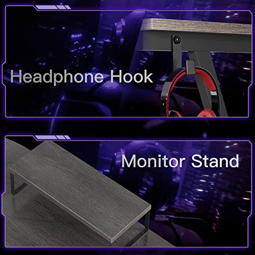 Gaming Desk L-Shaped Computer Desk Corner Desk for Home Office with Monitor Stand 129.5 cm Grey Oak