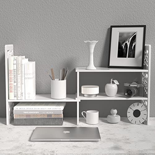 MASAKA B&W Desktop Organizers with Shelves for Office Desk, Adjustable WPC Display Shelf for Pen, Desktop Corner Organizer and Storage, Desk top