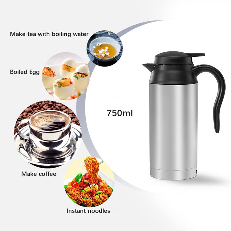 Digital Tec 12 Volt 600ml Stainless Steel Portable Travel Kettle for Car with Sealed Rubber Band, Car Heating Cup for Hot Water, Coffee,Travel,Ho