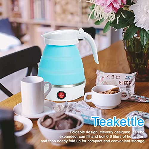 Foldable Electric Kettle, UK 600ml Portable Fast Boil Folding Kettle, Food Grade Silicone Boil Dry Protection with Separable Power Cord for Campi