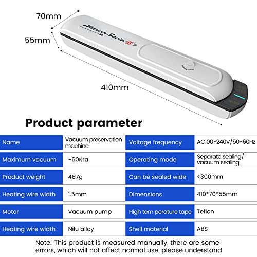 Food Vacuum Sealer, Portable Food Saver Vacuum Sealer Machine Sealing System with 10pcs Vacuum Sealer Bags for Sous Vide Cooking, Dry Moist Food