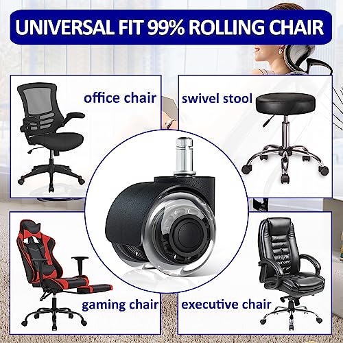 Office Chair Wheels,2 Inch Replacement for Hardwood and Carpet Floors, Heavy Duty Quiet Computer Desk Chair Casters, Universal Caster Wheels Size
