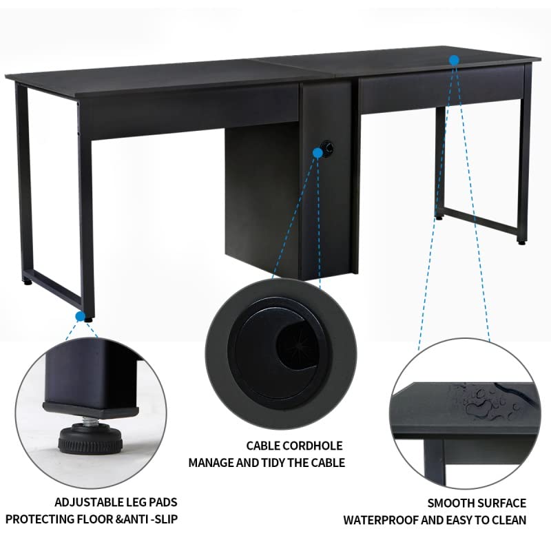 N/A Simple Home Office 2 Person Desk Large Double Desk Writing Desk with Storage Black (Color : A)