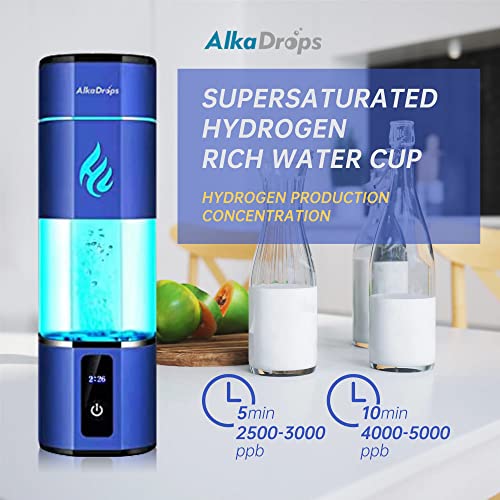 Alkadrops Hydrogen Rich Water Bottle Generator Max Concentration Molecular Up to 5000PPB Portable hydrogen water Maker Machine | PEM Membrane & S